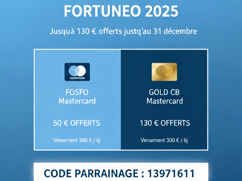Code parrainage Fortuneo 2025 : De 50 € à 130 € jusqu’au 31 décembre 2025 avec le code parrainage Fortuneo&nbsp;13971611
