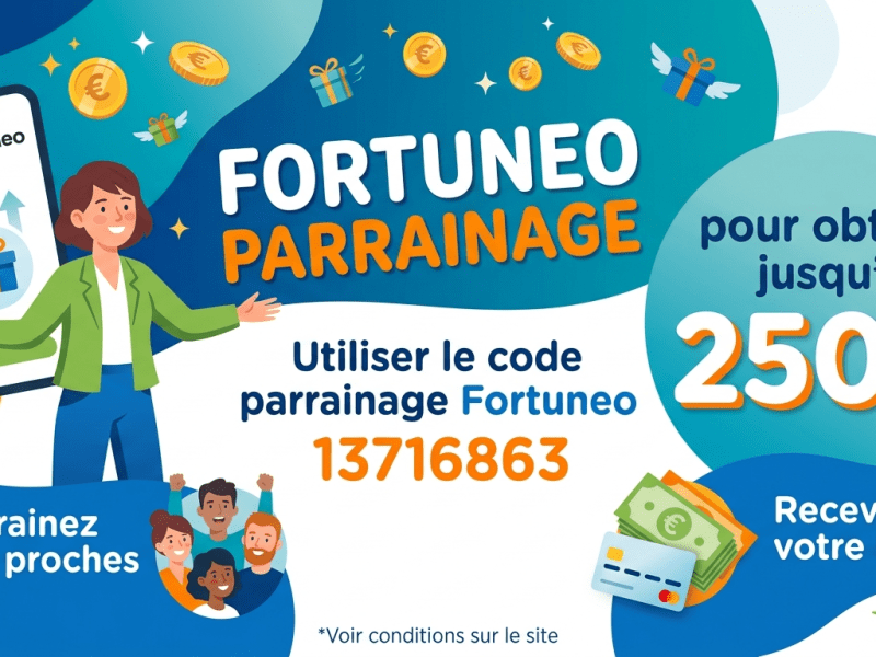 Fortuneo parrainage : utiliser le code parrainage Fortuneo 13716863 pour obtenir jusqu’à 250&nbsp;€