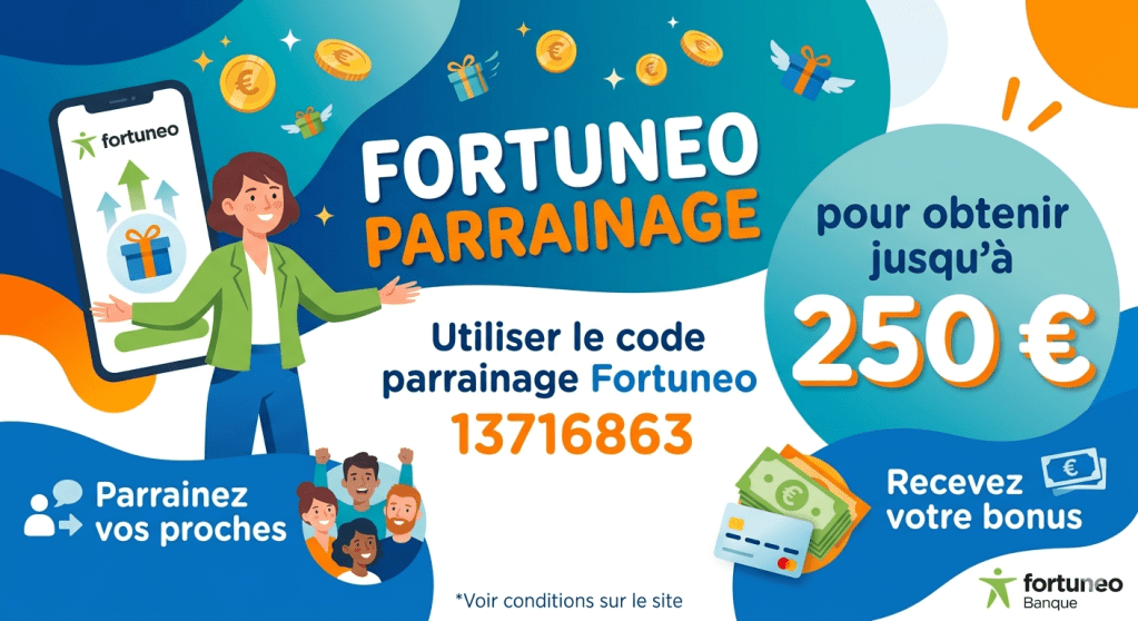 Fortuneo parrainage : utiliser le code parrainage Fortuneo 13716863 pour obtenir jusqu’à 250&nbsp;€