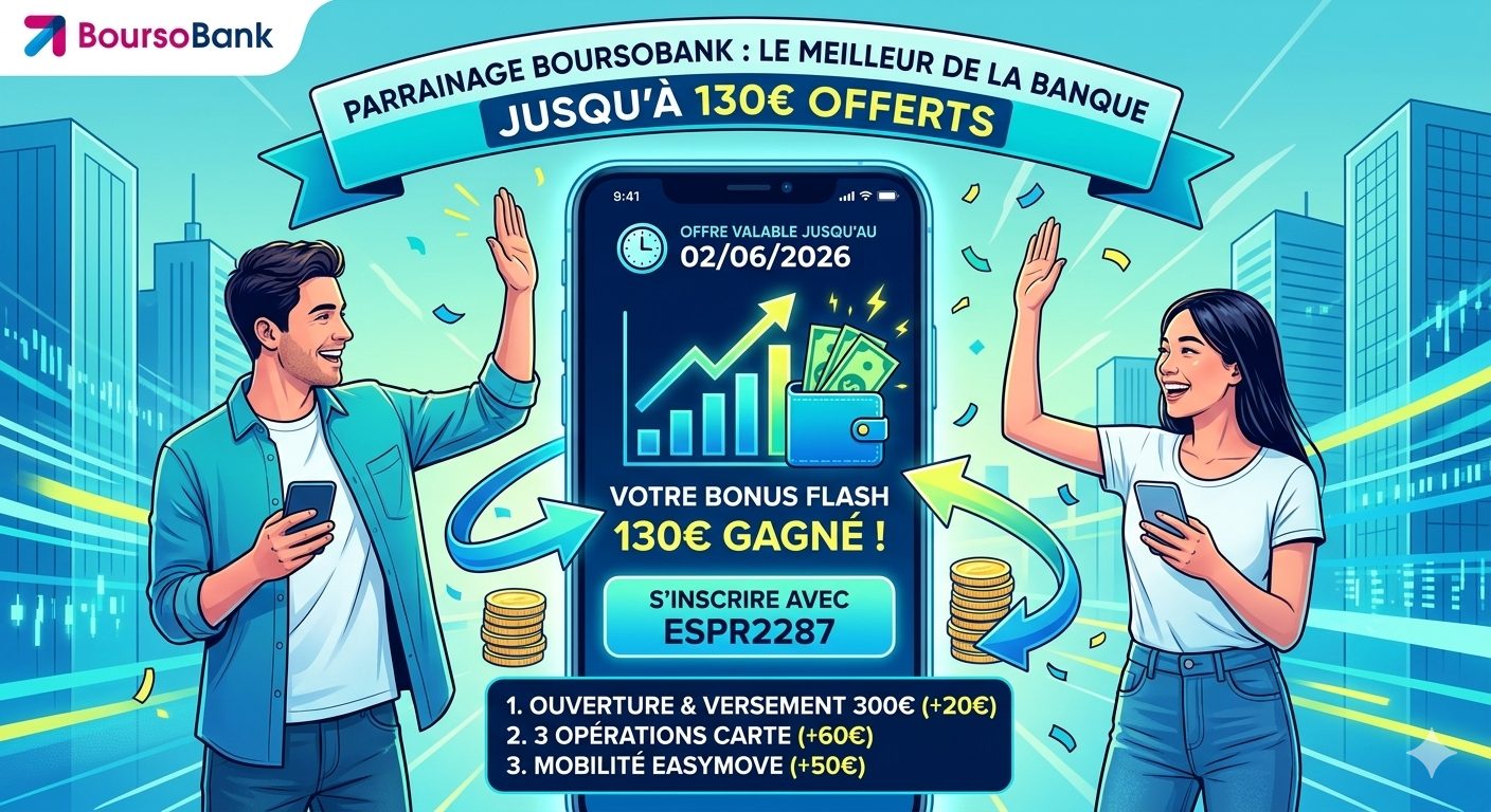 Code parrainage Boursobank « ESPR2287 » : le guide indispensable pour ne pas rater les 130 €